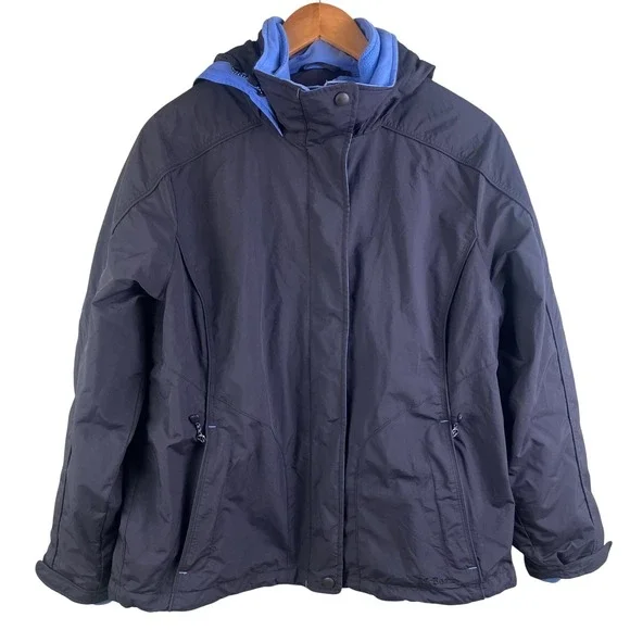 LL Bean Blue Full Zip Removable Sherpa Lining All Weather Hood Jacket Large Men - Picture 1 of 12